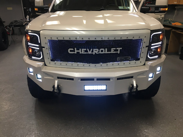 2015 Chevy Silverado 1500 with Fusion front and Rear bumpers and Rigid Industries LED lighting 