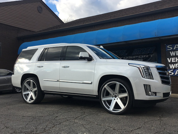 2016 Cadillac Escalade with Ground Force rear lowering kit and 26 inch Giavanna wheels 