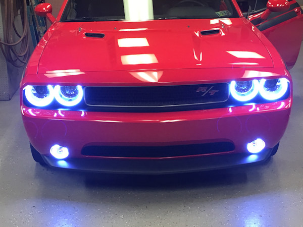 2014 Dodge Challenger with Oracle halo headlights and fog lights and Oracle afterburner tail lights 