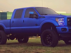 2013 Ford F-250 in for Oracle Led Halo headlights, LED concepts light bar, Rave Sport HID Kit, Rigid Industries Rock lighting, custom blue tinting on wheels, F250 emblems