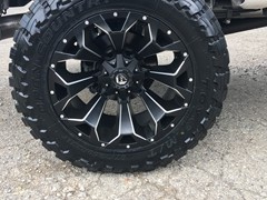 2017 Ford F-350 with a 6 inch Zone Offroad lift kit with Fox shocks and Steering Stabilizer with 22x12 Fuel Offroad Assault wheels and 37 inch Toyo Open Country MT tires with AFE 5 inch exhaust and BAK Industries MX tonneau cover