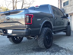 Jordan Leggett of the new york jets, 2017 f150, 6in. Rough Country Lift, 20in. Moto Metals, 35x12.50x20 Nitto Ridge Grapplers, dual Magunflow exhaust, K&N cold air intake, Bullydog tuner, Anzo headlights and taillights,  full JL Audio sound system