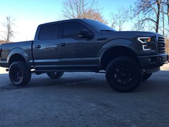 Jordan Leggett of the new york jets, 2017 f150, 6in. Rough Country Lift, 20in. Moto Metals, 35x12.50x20 Nitto Ridge Grapplers, dual Magunflow exhaust, K&N cold air intake, Bullydog tuner, Anzo headlights and taillights,  full JL Audio sound system