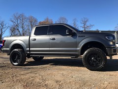 Jordan Leggett of the new york jets, 2017 f150, 6in. Rough Country Lift, 20in. Moto Metals, 35x12.50x20 Nitto Ridge Grapplers, dual Magunflow exhaust, K&N cold air intake, Bullydog tuner, Anzo headlights and taillights,  full JL Audio sound system