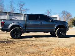 Jordan Leggett of the new york jets, 2017 f150, 6in. Rough Country Lift, 20in. Moto Metals, 35x12.50x20 Nitto Ridge Grapplers, dual Magunflow exhaust, K&N cold air intake, Bullydog tuner, Anzo headlights and taillights,  full JL Audio sound system