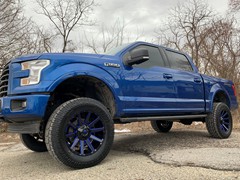 F150 with 6in Roughcountry lift, 20x9 +2 offset Fuel Contra w/blue tint & 35x12.50x20 Procomp A/T’s
