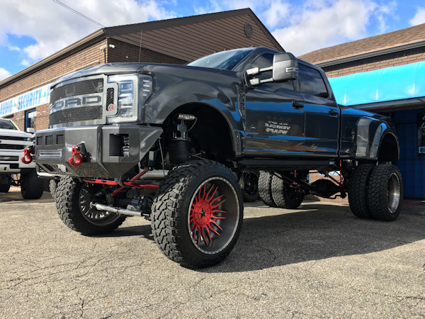 2017 Ford F-350 with Kelderman air lift kit and Kelderman grille and front and rear bumpers, Rigid LED lighting and Escort Max Ci 360 Radar/Laser detector 