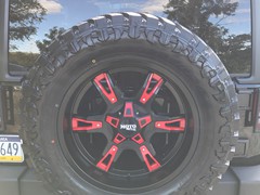 2017 Jeep Jk 2-door,  3in. Zone Offroad kit, 20x9 Moto Metal MO969 w/red inserts, on 35x12.50x20 Atturo Trailblade M/T