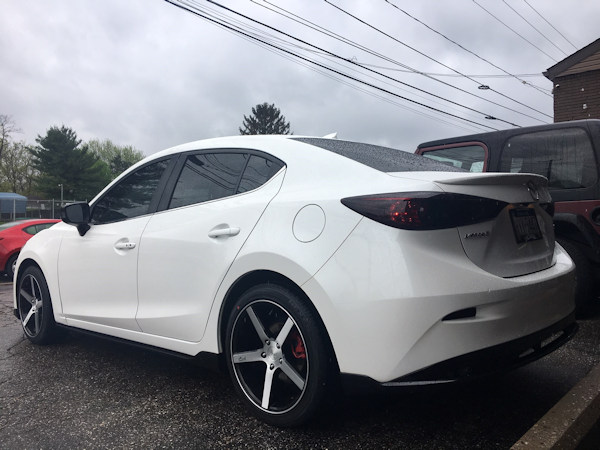 2016 Mazda 3 Sport with 18 inch Niche Milan wheels and Nexen N5000 tires and painted calipers and smoked tail lights 