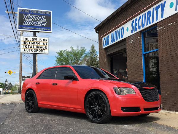 2013 Chrysler 300 with Avery Pearl Red Rush  and 3M Gloss Ember Black vinyl 